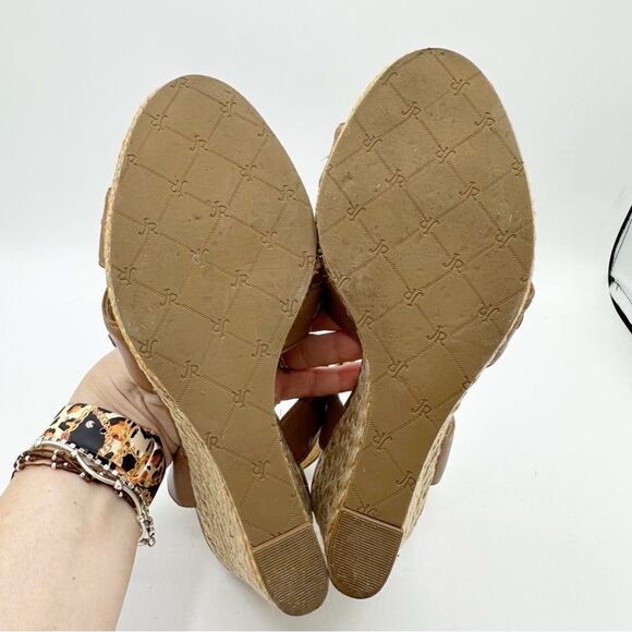 JACK ROGERS Cognac Brown Leather ABBEY Jute Wedge Sandal Colorful Trim Sz‎ 9 - Picture 12 of 15